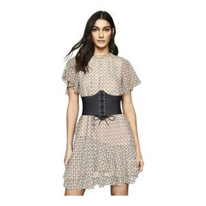 LA Express Black Lace-Up Corset Waist Belt Wide Elastic M/L NWT Coquette